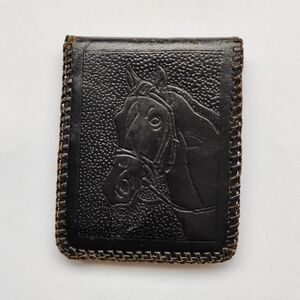 Buxton Hand Tooled Leather Card Holder with Horse Emboss